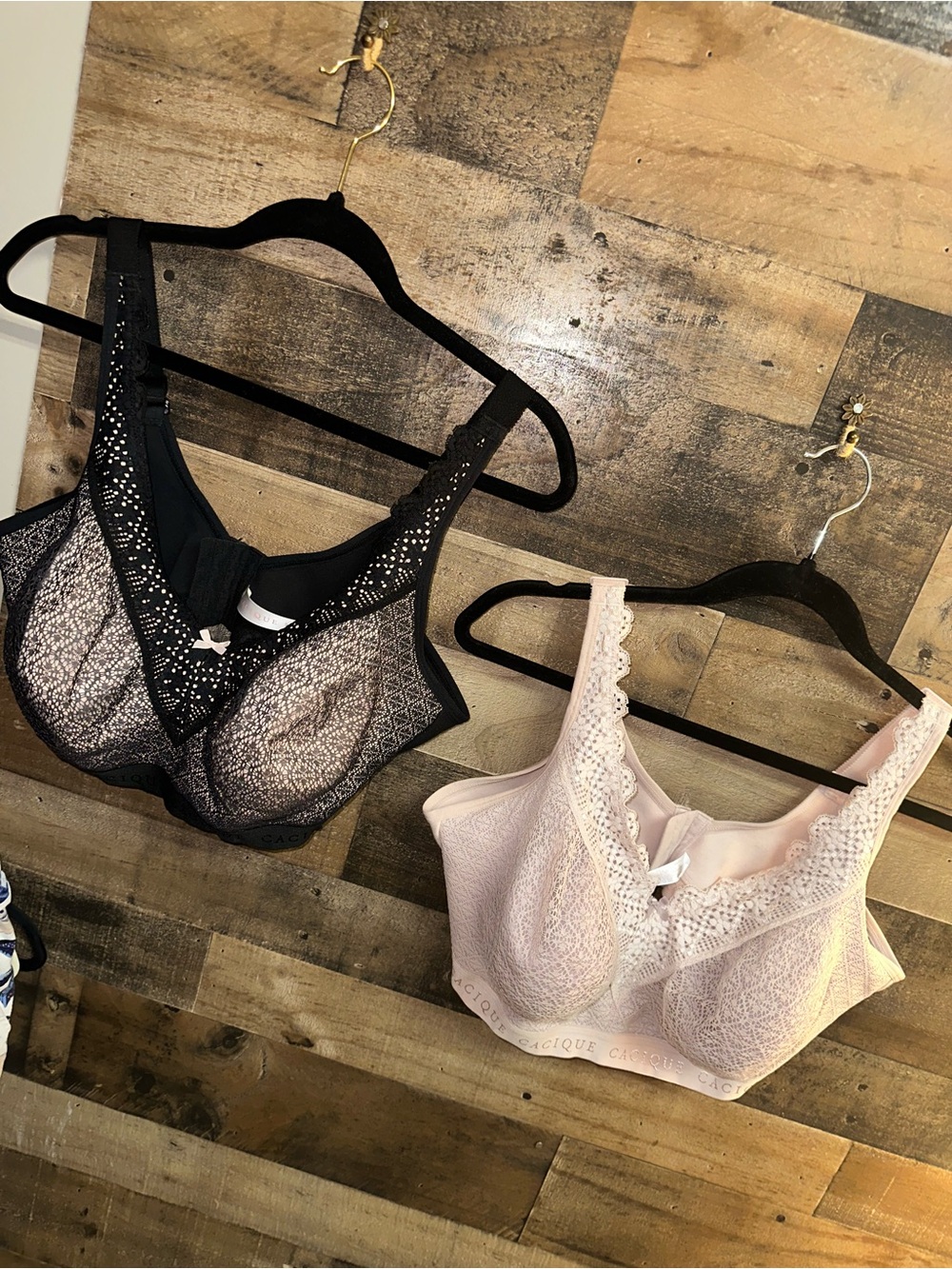 BUNDLE Cacique Lace-Trim Wireless Bras in Black and Blush